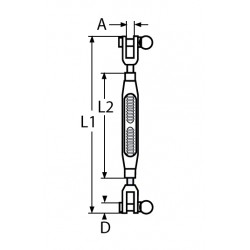 Tenditore aperto a 2 forcelle M8 Lung.180mm