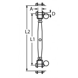 Tenditore a 2 forcelle. M10 Lung.190-280mm