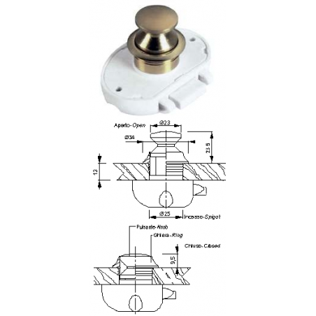 Pulsante per chiusura a scomparsa in ottone lucido (solo pulsante)